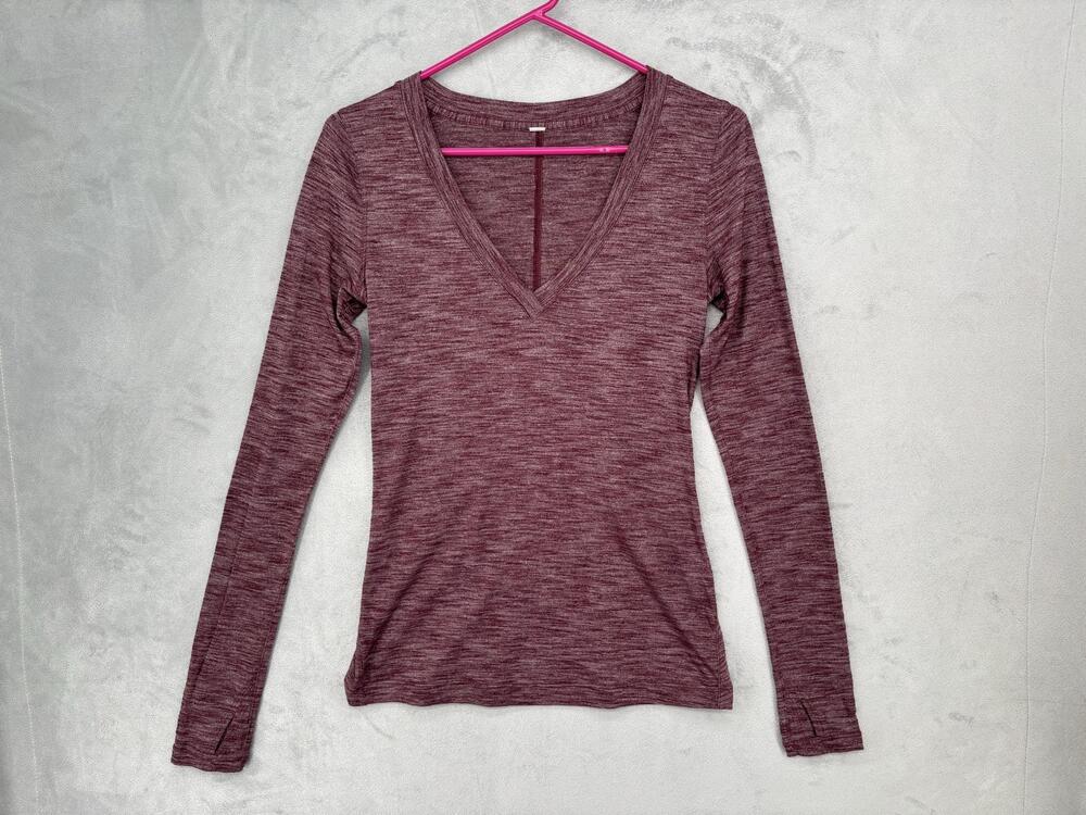 Lululemon Shirt‎ Womens Purple V-Neck Long Sleeve Pullover Yoga Athletic